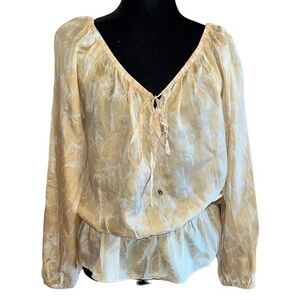 Michael Michael Kors Silk Light Yellow/White Off Shoulder Long Sleeve Blouse Top